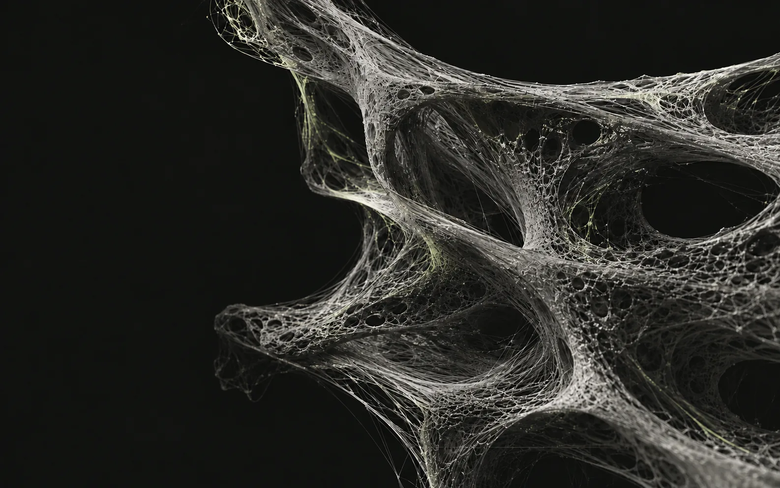 A silver fibrous membrane forming an open, porous structure
